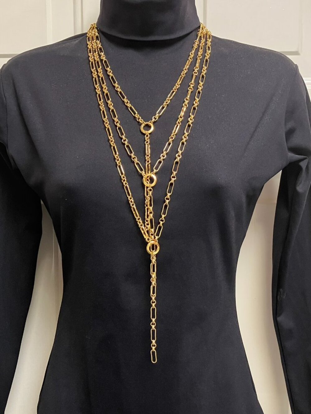 24-inch Real 18k Gold Plated over Brass Y Lariat Paper Clip Chain Brand New